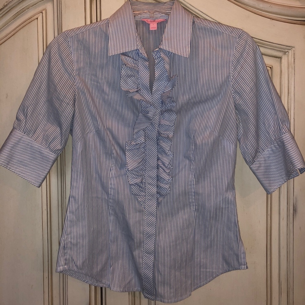 Lilly Pulitzer ruffled blue & white striped blouse